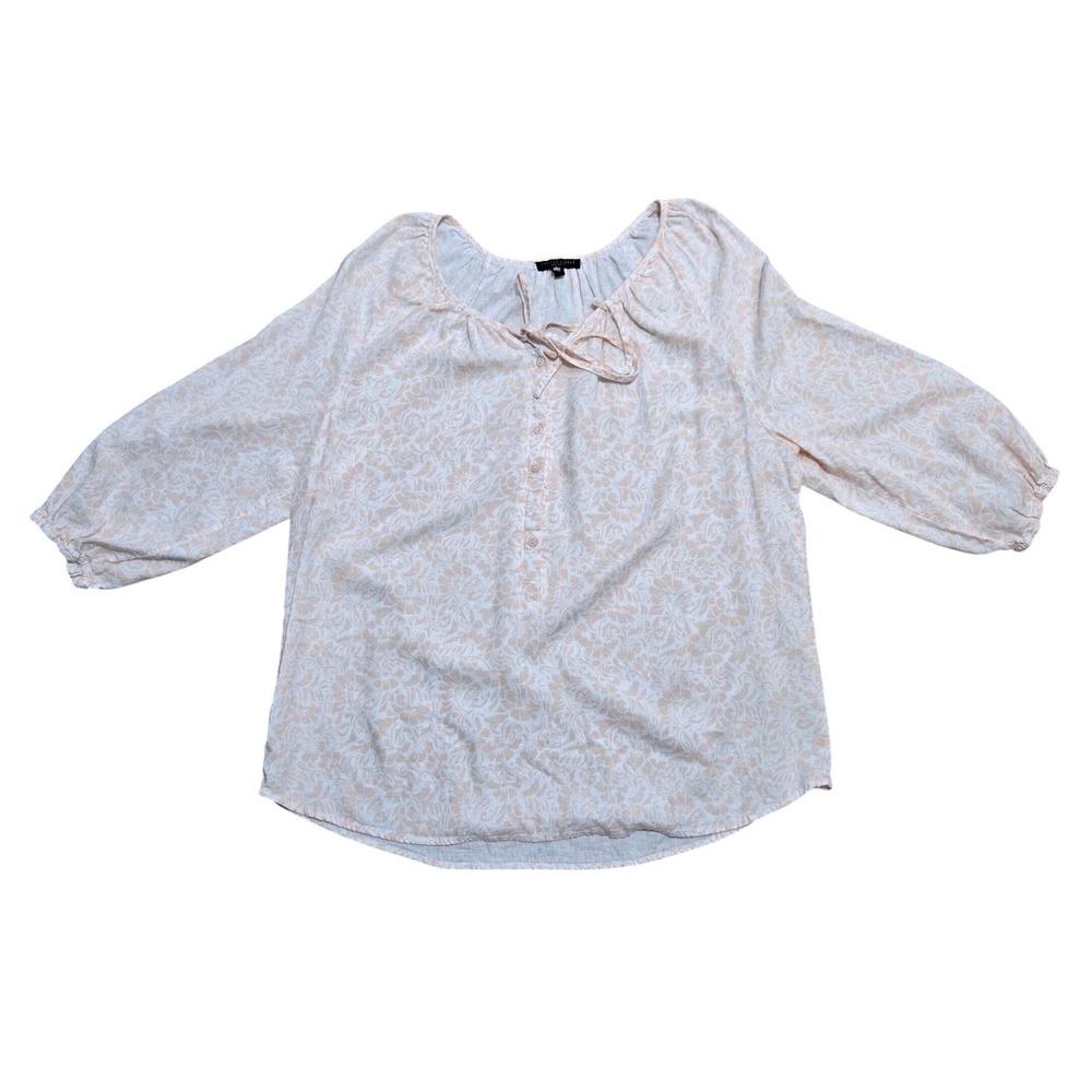 Carole Little Woman Floral Damask Peasant Blouse Plus Size 1X Linen Blend